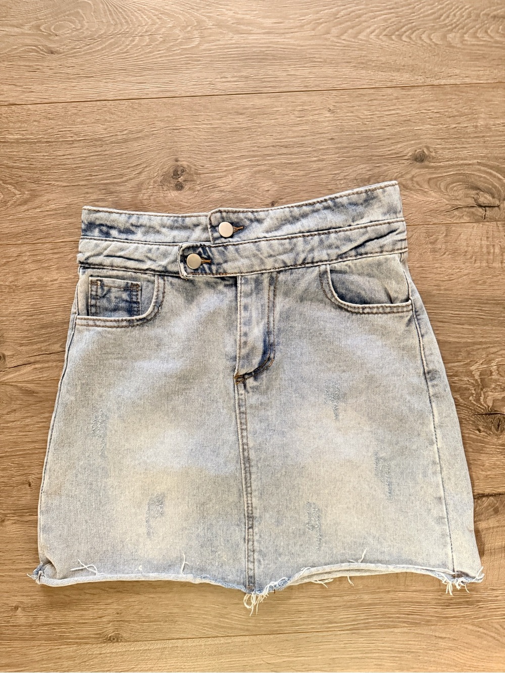 Light Wash Denim Mini Skirt - Light Blue